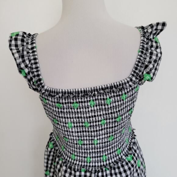 Kate Spade Gingham Voile Smocked Dress Ruffle Embroidered Women Summer Small - Picture 8 of 13